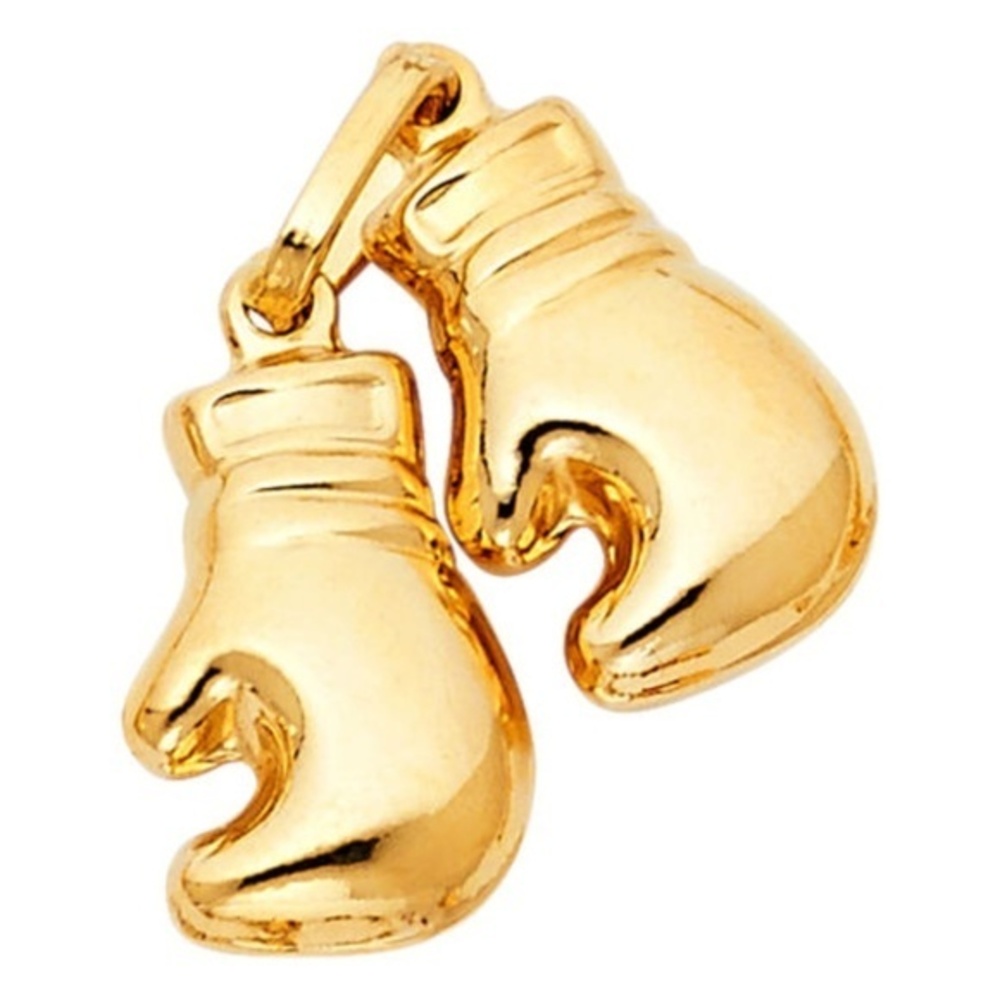 New 14k Gold Two 3D Boxing Gloves Pendant Charm!